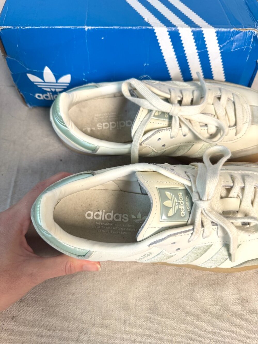 Adidas Women's 9.5 Sambae Off White  Lime Green Gum IG1947 Samba Shoes Sneakers - Picture 12 of 16